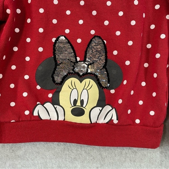 Disney Kids Minnie Mouse Hoodie Sweatshirt Red Polka Dot Sequins Size 5-6 yr GUC - Picture 4 of 12